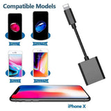 Headphone Adapter for iPhone X/XS/XS MAX/XR/8/ 8Plus/ 7/7 Plus Aux Headset Jack Dongle Splitter Adaptor Mini Earphone Convertor 2 in 1 Accessories Cables Call Charge Music Wire Control - Blackout