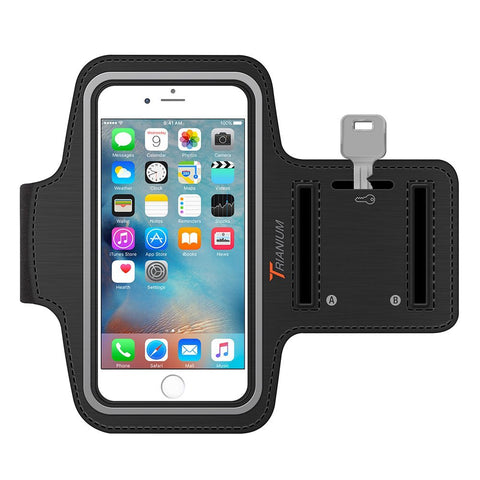 iPhone 6S Armband, iPhone 6 Armband, Trianium ArmTrek Sports Exercise Armband for Apple iPhone 6 6S Running Pouch Touch Compatible Key Holder [Black] Good for Hiking,Biking,Walking