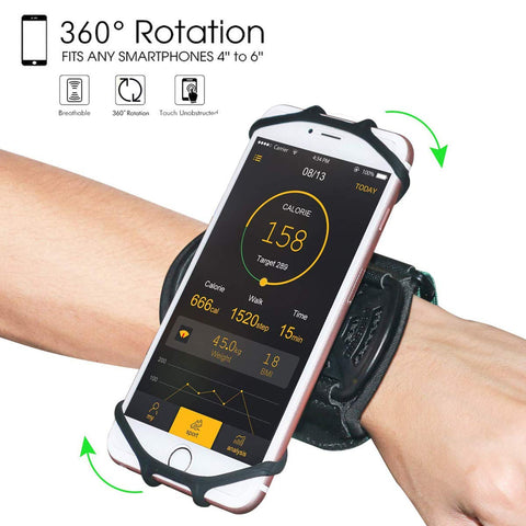 Wristband Phone Holder,HC 360°Rotatable Universal Sports Wristband for iPhone X/8 Plus/8/7/6s,Galaxy S9 Plus/S9/S8 & Other 4”-6.5”Smartphone,Running Armband for Hiking Biking Walking (Wrist)
