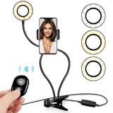 Antfire Selfie Ring Light - Cell Phone Holder Stand Including Selfie Remote Shutter for Live Stream,Makeup,LED Camera Light with Flexible Arms for Smart-Phone,Android,iPhone