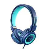 Kids Headphones - noot products K11 Foldable Stereo Tangle-Free 3.5mm Jack Wired Cord On-Ear Headset for Children/Teens/Boys/Girls/Smartphones/School/Kindle/Airplane Travel/Plane/Tablet (Navy/Teal)