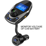 Nulaxy Bluetooth Car FM Transmitter Wireless Audio Adapter Receiver Handsfree Voltmeter Car Kit TF Card AUX USB 1.44 Display On/Off Button Folder Play Mode - KM24 Silver