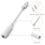 [Apple MFi Certified] Lightning to 3.5 mm Headphone Jack Adapter Compatible with iPhone 8/8 Plus/X/Xr/Xs/7/7 Plus, Music Control & Calling Function Supported,Support iOS 11,10.3 and More - White