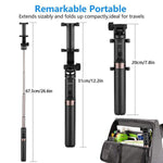 Selfie Stick Bluetooth, KUSKY 4-in-1 Extendable Selfie Stick Tripod with Wireless Remote Shutter for iPhone X/8/8P/7/7P/6s/6P, Galaxy S9/S9 Plus/S8/S7/ S6/S5/Note 8, Google, Huawei and More (Black)