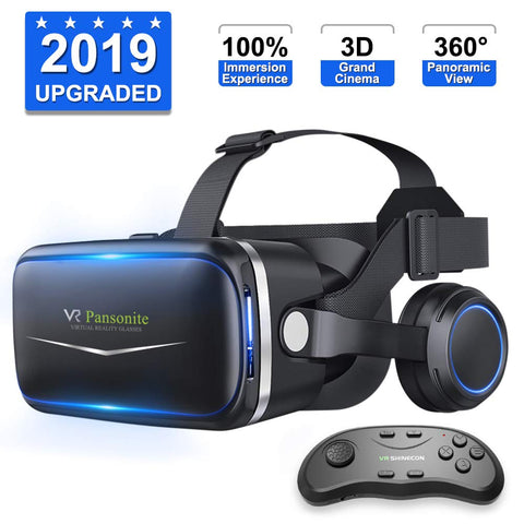 [ 2019 New Version ] Upgraded & Lightweight Virtual Reality Headset with Stereo Headphone,Eye Protected HD Vr Headset with Remote Controller for 3D Movies and Games