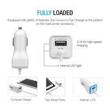 Apple Certified iPhone Lightning Car Charger for iPhone X, XR, XS, 8, 8 Plus, 7, 7 Plus 6S / 6S Plus, 6 Plus, SE, 5S, iPad Pro, Air 2, Mini 4 with Extra USB Port (White)