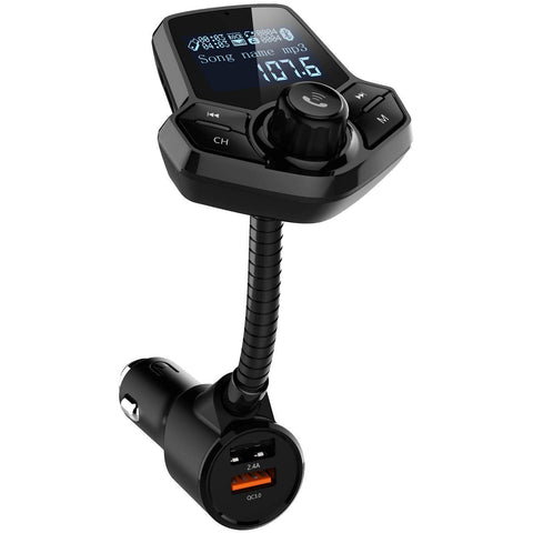 FM Transmitter for Car Audio Bluetooth Transmitter Adapter Receiver Wireless Handsfree Calling and Music Player Voltmeter Car Kit TF Card AUX 1.44 Display Input Output