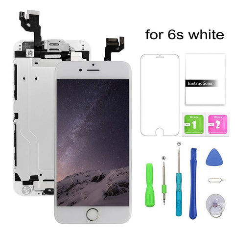 Screen Replacement Compatible for iPhone 6s White LCD Display & Touch Screen Digitizer Replacement + Home Button+Front Camera+Earpiece Pre-Assembled +Screen Protector Free Repair Tools(4.7'')