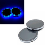RUNMIND 2Pcs LED Car Cup Holder Mat Auto Interior Atmosphere RGB Colorful Light Blue