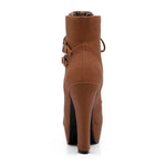 Susanny Women Autumn Round Toe Lace Up Ankle Buckle Chunky High Heel Platform Knight Brown Martin Boots 7 B (M) US (CN Size_39)