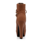 Susanny Women Autumn Round Toe Lace Up Ankle Buckle Chunky High Heel Platform Knight Brown Martin Boots 7 B (M) US (CN Size_39)