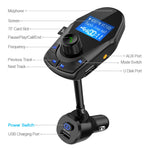 Nulaxy Bluetooth Car FM Transmitter Audio Adapter Receiver Wireless Handsfree Voltmeter Car Kit TF Card AUX USB 1.44 Display On/Off Button Folder Play Mode - KM24 Black