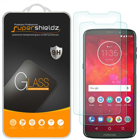 [2-Pack] Supershieldz for Motorola Moto Z3 / Z3 Play Tempered Glass Screen Protector, Anti-Scratch, Bubble Free, Lifetime Replacement