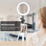 Selfie Ring Light with Tripod Stand for Live Stream - GLCON LED Ring Light with Cell Phone Holder for iPhone Samsung Android - Dimmable Makeup Light with 3 Light Mode + 10 Level Brightness for YouTube