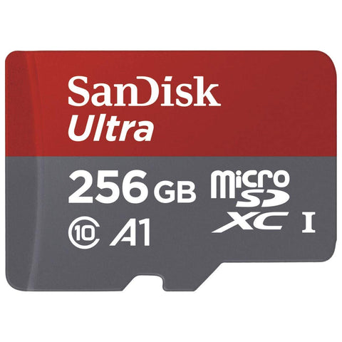 SanDisk 256GB Ultra MicroSDXC UHS-I Memory Card with Adapter - 100MB/S, C10, U1, Full HD, A1, Micro SD Card - SDSQUAR-256G-GN6MA