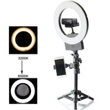 10" Selfie Ring Light 3200K-6500K for Webcam YouTube Video and Makeup,Dimmable LED Camera Light with Adjustable Tripod Stand,Mirror Cell Phone Holder Desktop LED Lamp