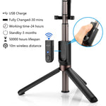 Selfie Stick Bluetooth, KUSKY 4-in-1 Extendable Selfie Stick Tripod with Wireless Remote Shutter for iPhone X/8/8P/7/7P/6s/6P, Galaxy S9/S9 Plus/S8/S7/ S6/S5/Note 8, Google, Huawei and More (Black)