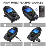 Nulaxy Bluetooth Car FM Transmitter Audio Adapter Receiver Wireless Handsfree Voltmeter Car Kit TF Card AUX USB 1.44 Display On/Off Button Folder Play Mode - KM24 Black