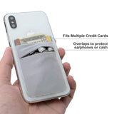 SHANSHUI Phone Card Holder, Double Slots Stretchy Fabric Adhesive Lycra Spandex Card Sleeves Stick On Phone/Case Wallet with Pocket (Black & Grey) - 2 Packs
