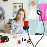 Rovtop Ring Light Stand Live Stream Makeup, 48 LED Bulbs 3 Light Modes 10-Level Brightness 360 Rotating for iPhone Android Cell Phone, Red