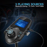 Nulaxy Bluetooth Car FM Transmitter Audio Adapter Receiver Wireless Handsfree Voltmeter Car Kit TF Card AUX 1.44 Display - KM18 Black Matte