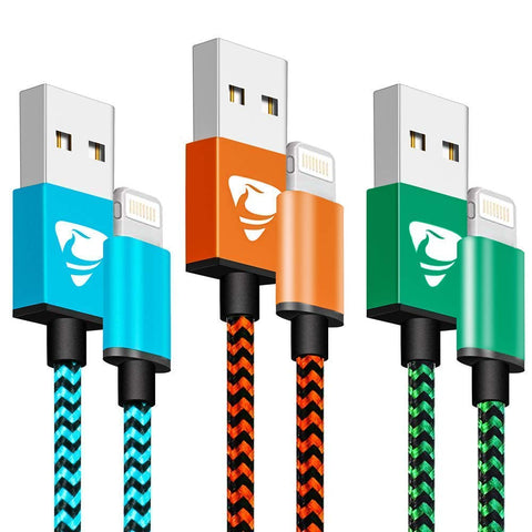 Phone Charger Founus Fast Charging Cable 6FT 3 Pack Nylon Braided High Speed Charging Cord Compatible with iPhone XS X 8 8 Plus 7 7 Plus 6s 6s Plus 6 6 Plus iPad iPod Nano-(Blue,Orange,Green)