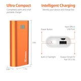 Jackery Portable Travel Charger Bar 6000mAh Pocket-Sized Ultra Compact External Battery Power Bank Fast Charging Speed with Emergency Flashlight for iPhone, Samsung and Others - Orange