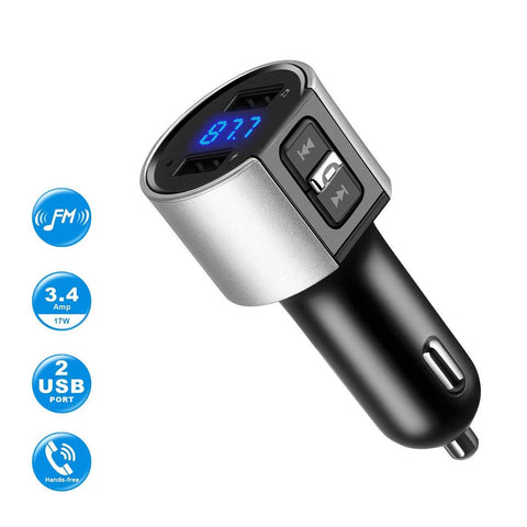 Baile Bluetooth FM Transmitter for Car, Wireless Bluetooth FM Radio Adapter Car Kit with Hands-Free Calling and 2 Ports USB Charger