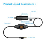 TECKNET F27 In Car Universal Wireless FM Transmitter with 3.5mm Audio Plug and USB Car Charger