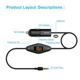 TECKNET F27 In Car Universal Wireless FM Transmitter with 3.5mm Audio Plug and USB Car Charger