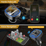 Comsoon Bluetooth FM Transmitter, [Blue Ambient Ring Light] Wireless Radio Car Receiver Adapter Kit with Hands-Free Calling, Dual USB Charger 5V/2.4A & 1A, Support TF/SD Card, USB Disk