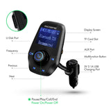 VicTsing Upgraded Bluetooth FM Transmitter for Car, Power Off Switch, Music Player Support USB Flash Drive /Micro SD Card /AUX Input, Wireless Radio Transmitter with 1.44'' Display, Dual USB - Black