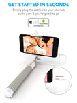 Premium 5-in-1 Wired Selfie Stick for iPhone 6, 5, Samsung Galaxy S10 S9 S8 S7 S6 S5 - Takes Selfies in Seconds, Get Perfect HD Photos, Operates Flash - No Apps, No Downloads, No Batteries Required