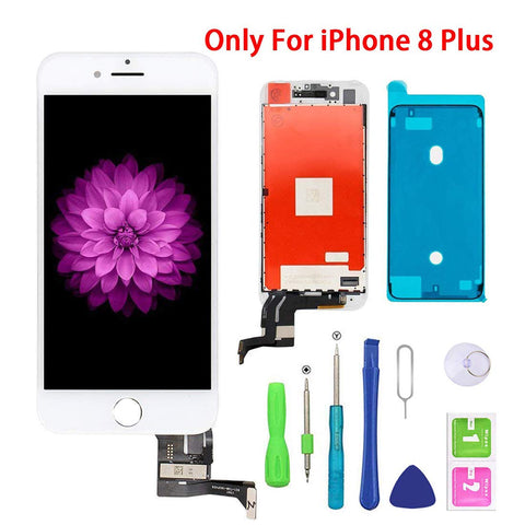 for iPhone 8 Plus Screen Replacement White, LCD Display & Touch Screen Digitizer Frame Assembly Set with 3D Touch Free Repair Tool（5.5''