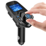 Nulaxy Bluetooth Car FM Transmitter Audio Adapter Receiver Wireless Handsfree Voltmeter Car Kit TF Card AUX USB 1.44 Display - KM19 Black