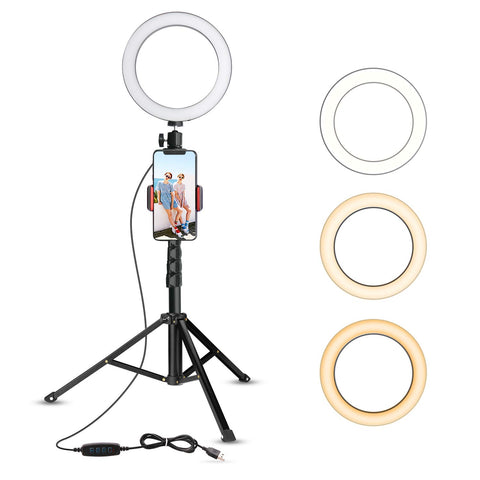 UBeesize 8" Selfie Ring Light with Tripod Stand & Cell Phone Holder for Live Stream/Makeup, Mini Led Camera Ringlight for YouTube Video/Photography Compatible with iPhone Xs Max XR Android (Upgraded)