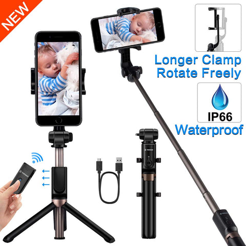 YOKKAO Upgraded Waterproof Selfie Stick Bluetooth Tripod Selfie Stick Extendable for iPhone Xs MAX iPhone 8 iPhone 8 Plus iPhone 7 Plus Galaxy Note S9 Plus S8 S7 S6 Huawei