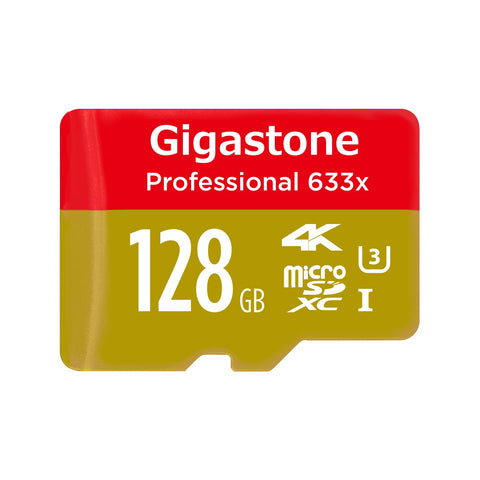 Gigastone 128GB Micro SD Card Professional 4K Ultra HD, Micro SDXC U3 C10 Class 10 UHS Memory Card High Speed up to 95MB/s with MicroSD SD Adapter, Camera Canon Nikon GoPro Dashcam DJI Drone Nintendo