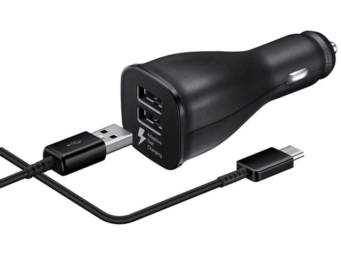 Adaptive Fast Charging Dual-Port Car Charger with USB Type C Charger Cable Compatible Samsung Galaxy S9 / S9+ / S8 / S8 Plus/Active/Note 8 / Note 9 and More