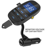 Nulaxy Bluetooth Car FM Transmitter Audio Adapter Receiver Wireless Handsfree Voltmeter Car Kit TF Card AUX USB 1.44 Display Sleep Play Mode - KM20 Black