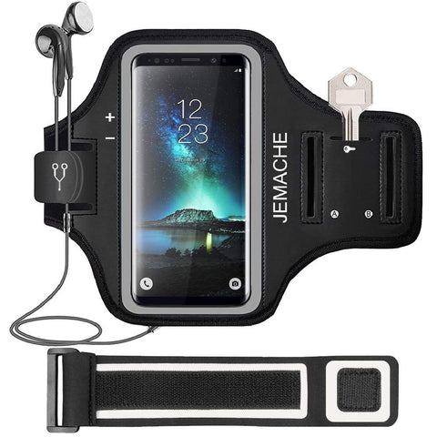 Galaxy S10/S9/S8 Armband, JEMACHE Gym Running Exercises Workouts Phone Arm Band for Samsung Galaxy S10/S9/S8/S7 Edge with Key/Card Holder (Black)