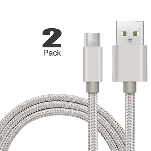 [2Pack]Micro-USB Cable,iBarbe Nylon Braided 5FT for Amazon Kindle Fire Tablets,HD,Fire HD 8 10,HDX 8.9" Paperwhite Voyage Oasis Reader Tap Playstation 4 Xbox One,WiFi 3G USB Data Sync Cable-Silver