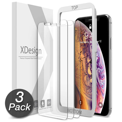 XDesign Glass Screen Protector Designed for iPhone X & iPhone Xs (2018) (3-Pack) Tempered Glass with Touch Accurate and Impact Absorb + Easy Installation Tray [Fit with Most Cases] - 3 Pack
