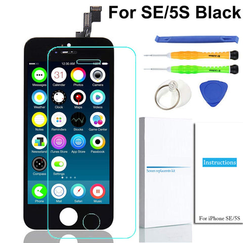 for iPhone SE LCD Display Touch Screen Digitizer Replacement with Repair Kit + Tempered Glass (Black)