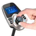 Nulaxy Bluetooth Car FM Transmitter Audio Adapter Receiver Wireless Handsfree Voltmeter Car Kit TF Card AUX 1.44 Display - KM18 Golden