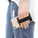 Sinjimoru Phone Grip Card Holder with Flap, Credit Card Stick-On Wallet Functioning as Phone Holder, Safety Finger Strap for iPhone and Android. Sinji Pouch B-Flap, Black.