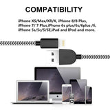 Sharllen MFi Certified 5Pack[3/3/6/6/10FT] Nylon Braided Cell-Phone Charging Cable USB Fast Charging & Syncing Long Cord,iPhone Charger Compatible iPhone XS/Max/XR/X/8/8P/7/7P/6/iPad/iPod Black&White