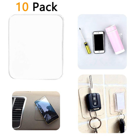 Universal Sticky Gel Pads, Non-Slip Mats, Sticky Gripping Pad to Car Boating Golf Cart Kitchen Cabinets, Holds iPhones Sunglasses Speakers, Stick to Anywhere - 10 Pack