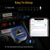 Comsoon Bluetooth FM Transmitter, [Blue Ambient Ring Light] Wireless Radio Car Receiver Adapter Kit with Hands-Free Calling, Dual USB Charger 5V/2.4A & 1A, Support TF/SD Card, USB Disk