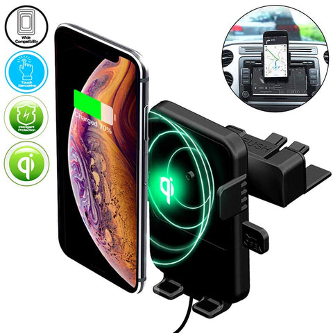 Qi Wireless Car Charger,Fast Charge CD Slot Phone Mount[Universal Air Vent][All Qi-Enable Devices]Phone Holder Compatible for iPhone 8 Plus/X/XS/XR/XS Max and Samsung Galaxy Note9/S10e/S10+ Plus S9/S8